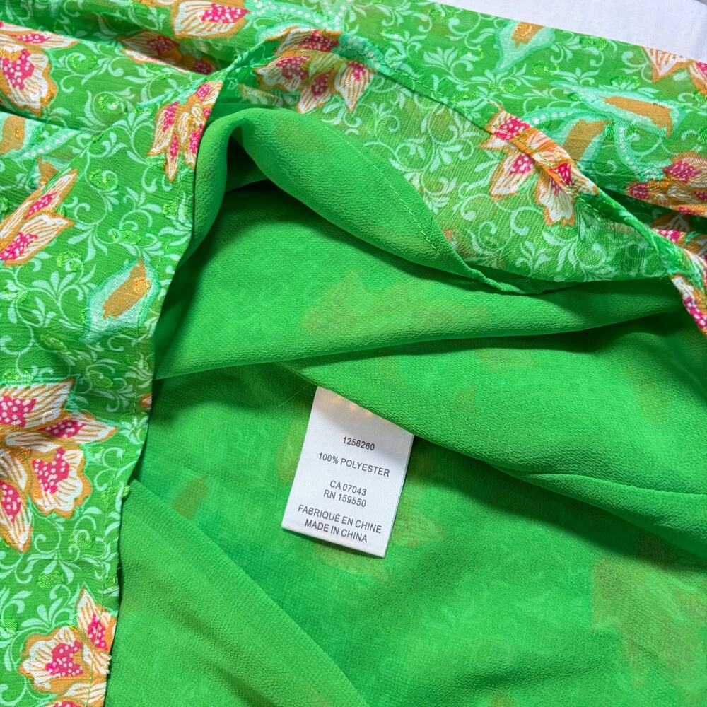Joie womens lime green floral blouse. Size XL. Career, workwear, ruffle collar - Picture 6 of 7